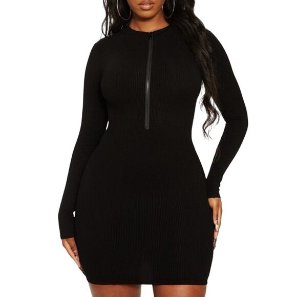 Naked Wardrobe Zip It Long Sleeve Ribbed Mini Dress Black Size Small New - Picture 2 of 13